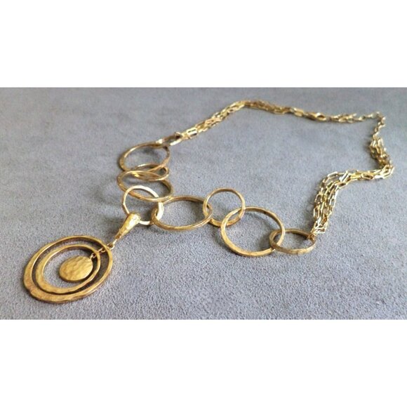 VERONESE 18k Gold Vermeil STERLING NECKLACE + RING SET Etrusca - Hammered -Italy - Picture 4 of 13